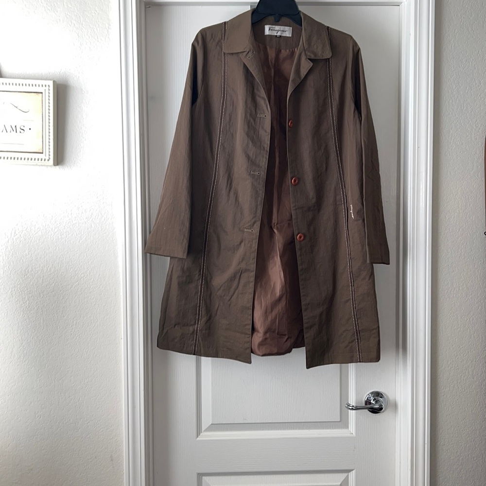 Salvatore Ferragamo Brown Lightweight Coat with Contrast Stitching
